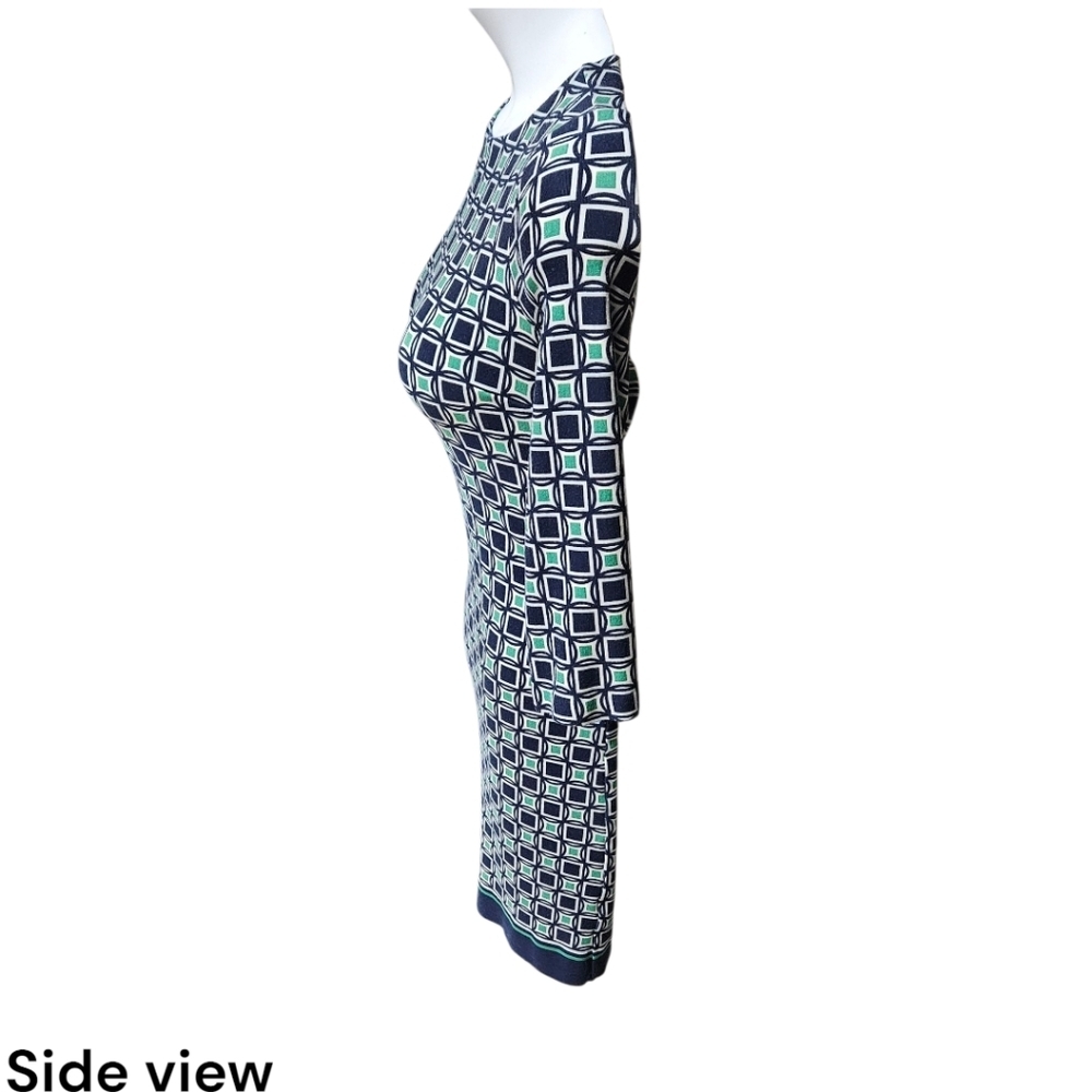 TALBOTS Women's Petite Blue & Green Geometric 1/2 Sleeve Mini Sheath Dress NWOT - Picture 6 of 14